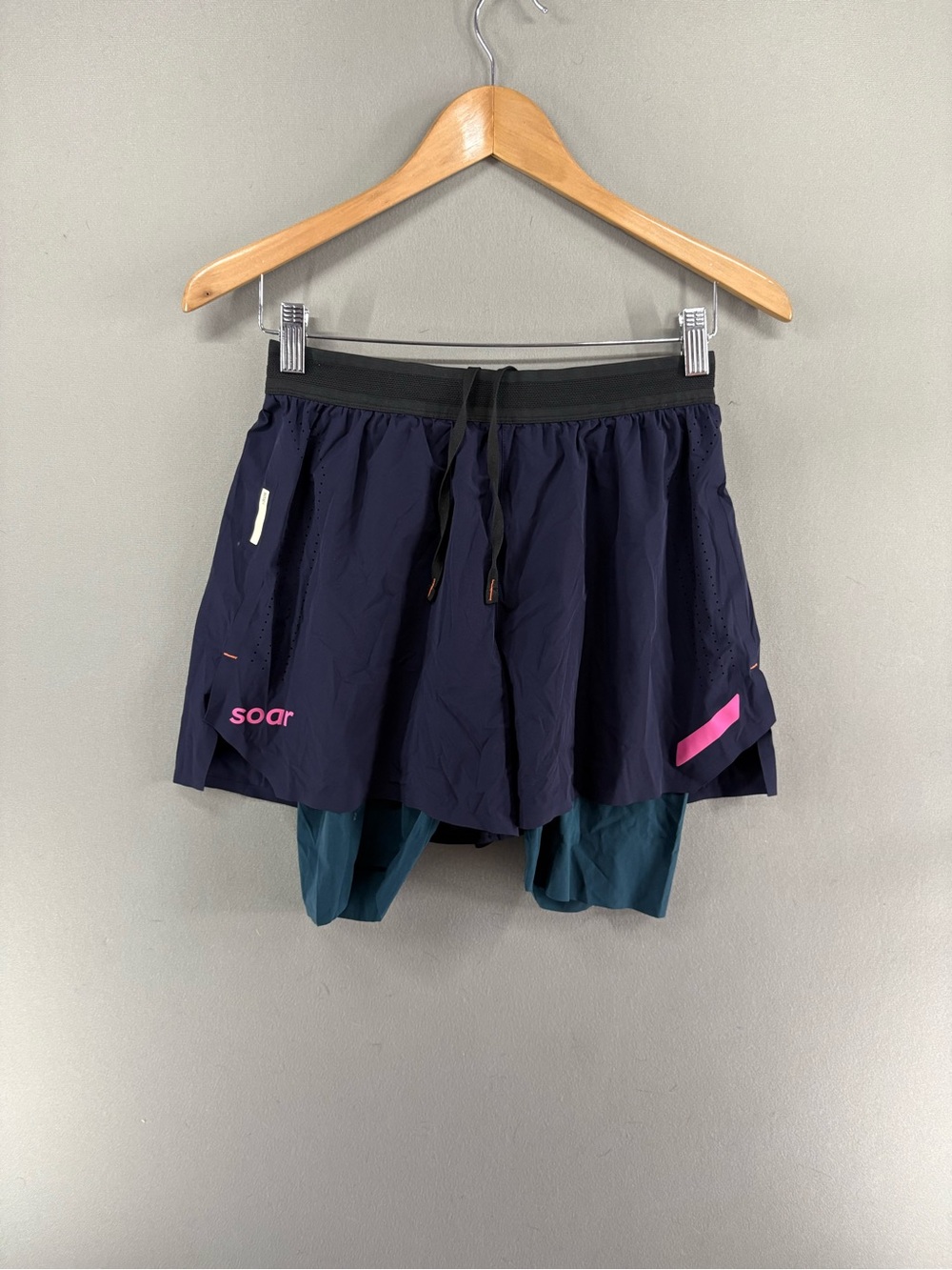 Soar Dual Run Shorts Men Lined Size Medium Navy Blue Running Training Workout